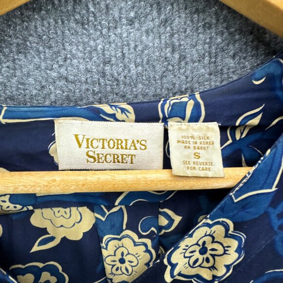 Vintage Victorias Secret Gold Label Silk Sleepshirt Womens Small Blue Floral 90s - Picture 9 of 15